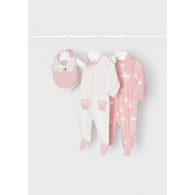 Set dos peleles mas babero color rosa bebé talla 0-1 de Mayoral